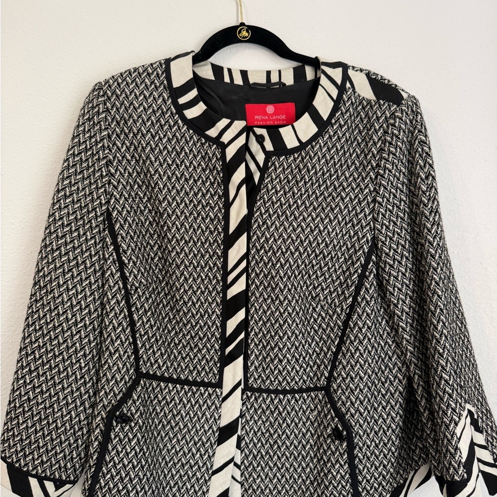 Vintage Women’s Rena Lange Wool Blazer Jacket Size 14 Black Ivory